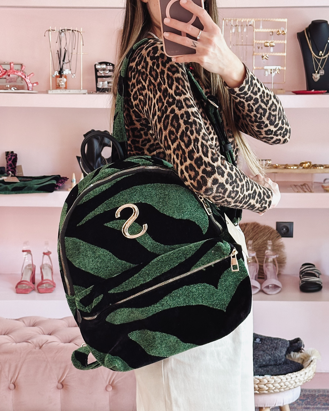 Animal velvet petrol backpack